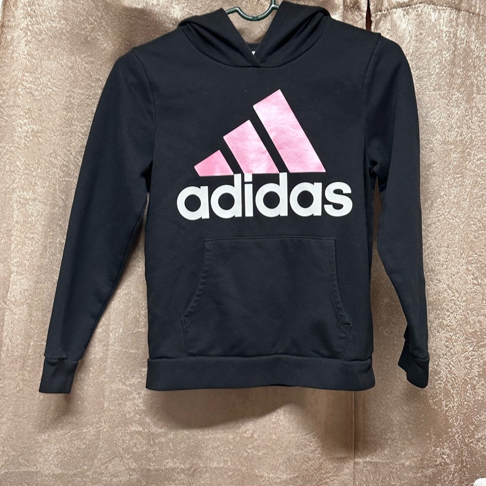 Kids. Black and pink Adidas hoodie size youth large.
